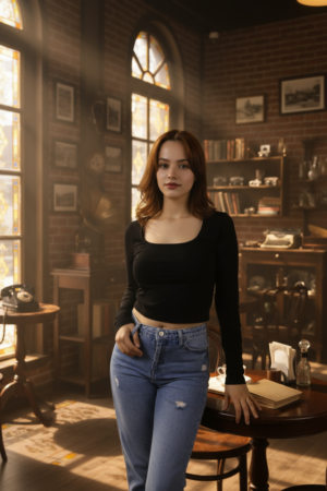 Kadın Siyah Kare Yakalı Crop Uzun Kollu Pamuklu Bluz – Şık & Rahat