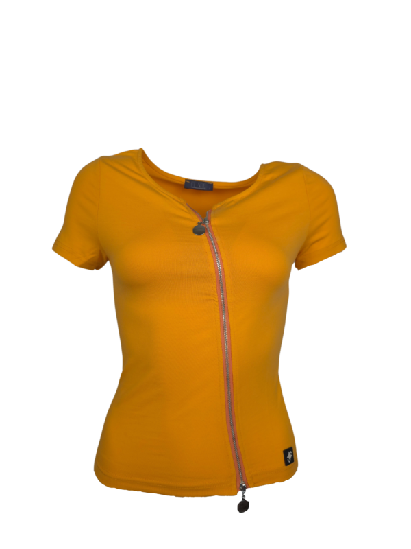 Fermuar Detaylı Kısa Kol Turuncu T-Shirt / Dekolteni Kendin Belirle - Görsel 6