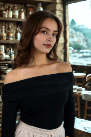 Kadın Omzu Açık Sandy Kumaş Bluz – Siyah Zarif & Şık