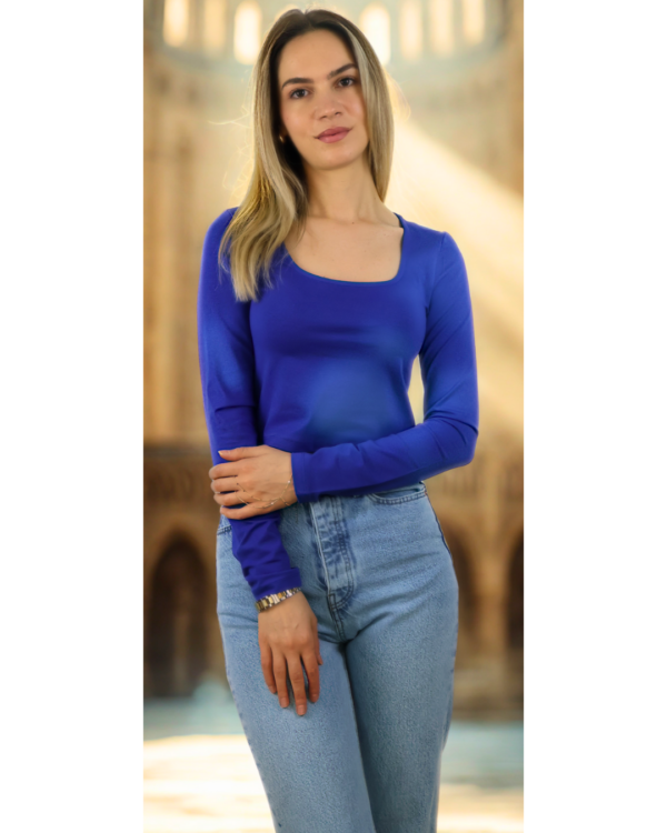 Kare Yakalı Rahat ve Kaliteli Morcivert Crop - Görsel 3