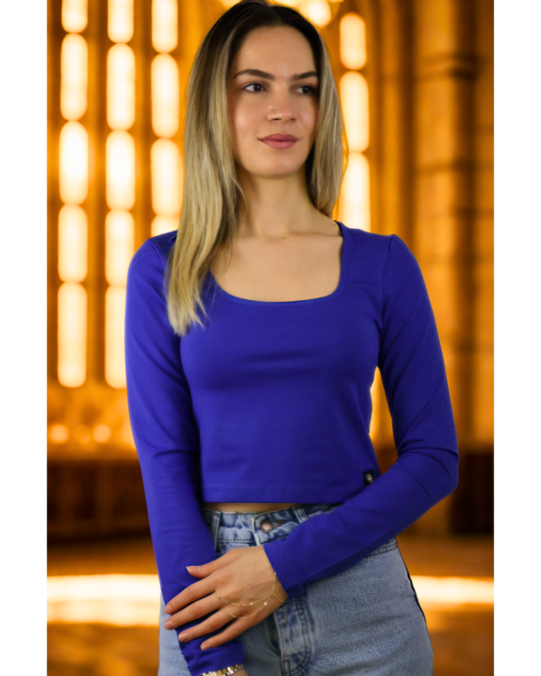 Kare Yakalı Rahat ve Kaliteli Morcivert Crop