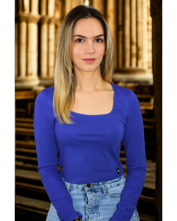 Kare Yakalı Rahat ve Kaliteli Morcivert Crop - Görsel 2
