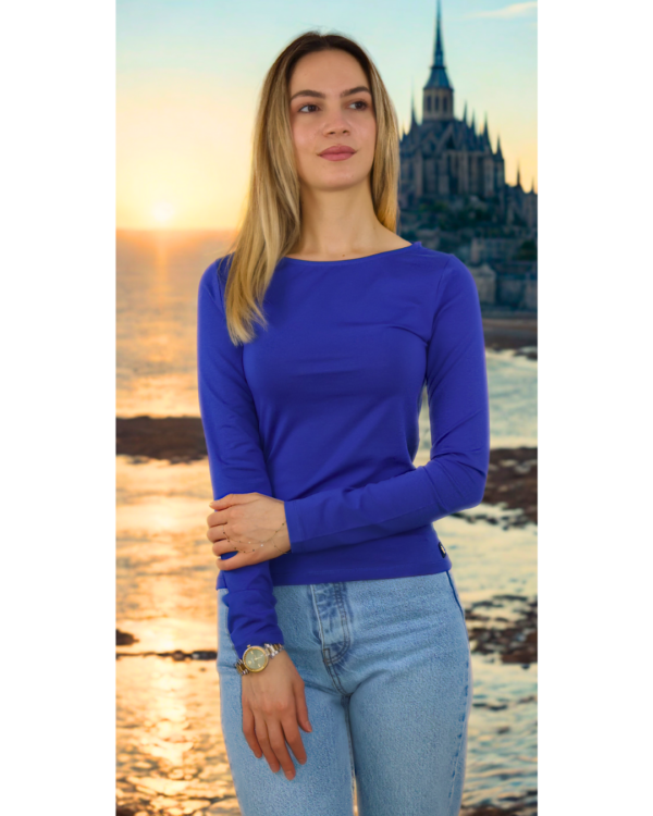 Rahat ve Şık Kayık Yakalı Morcivert T-shirt - Görsel 4