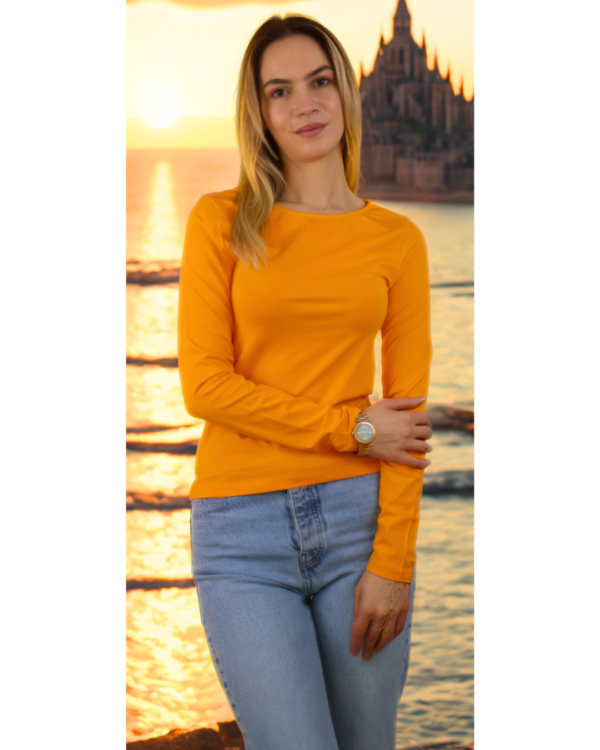 Rahat ve Şık Kayık Yakalı Turuncu T-shirt - Görsel 3