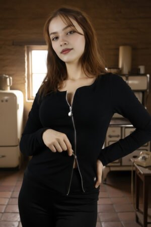 Kadın Siyah Fermuarlı Uzun Kollu Bluz – Premium Kaliteli Kumaş – Modern, Şık ve Konforlu Tasarım