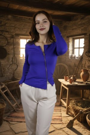 Kadın Morcivert Fermuarlı Uzun Kollu Bluz – Premium Kaliteli Kumaş – Modern, Şık ve Konforlu Tasarım