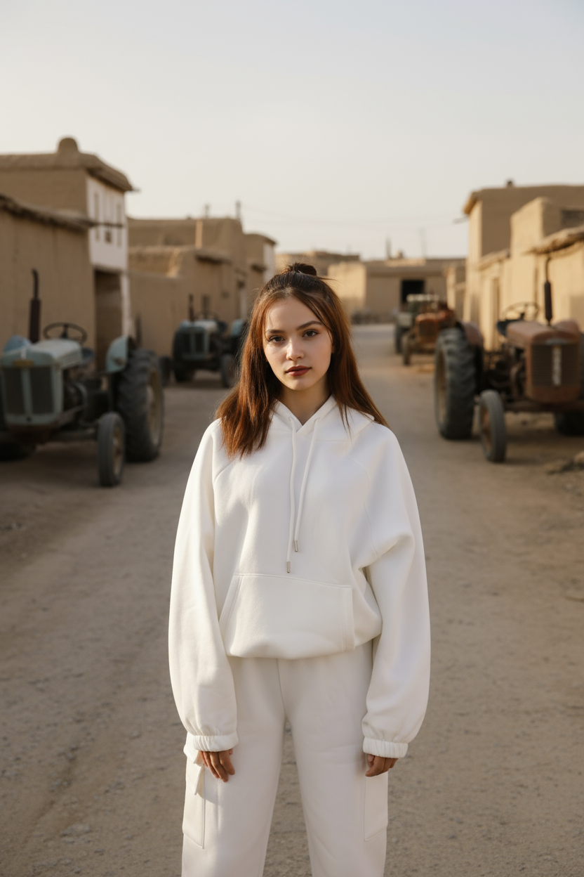 Kadın Oversize Kapüşonlu Eşofman Takımı PREMIUM Kalite | Beyaz Kışlık Jogger Seti - Görsel 15