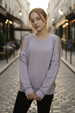 Kadın Omuz Fermuarlı Pamuklu Sweatshirt – Gri | Şık & Rahat