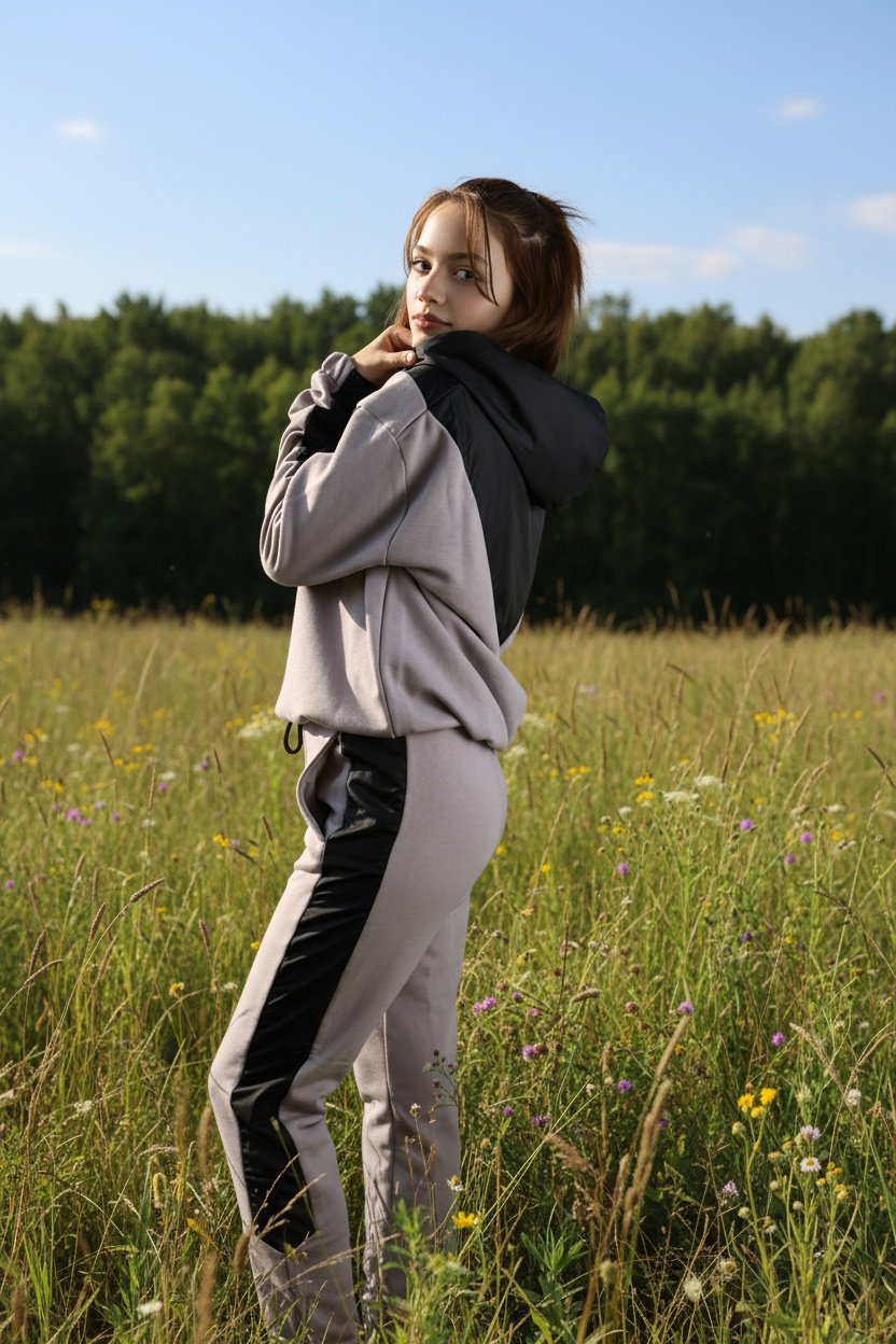 Kadın Şık Garnili Gri - Siyah Eşofman Takımı - Yüksek Kaliteli Kapüşonlu Jogger Seti - Görsel 13