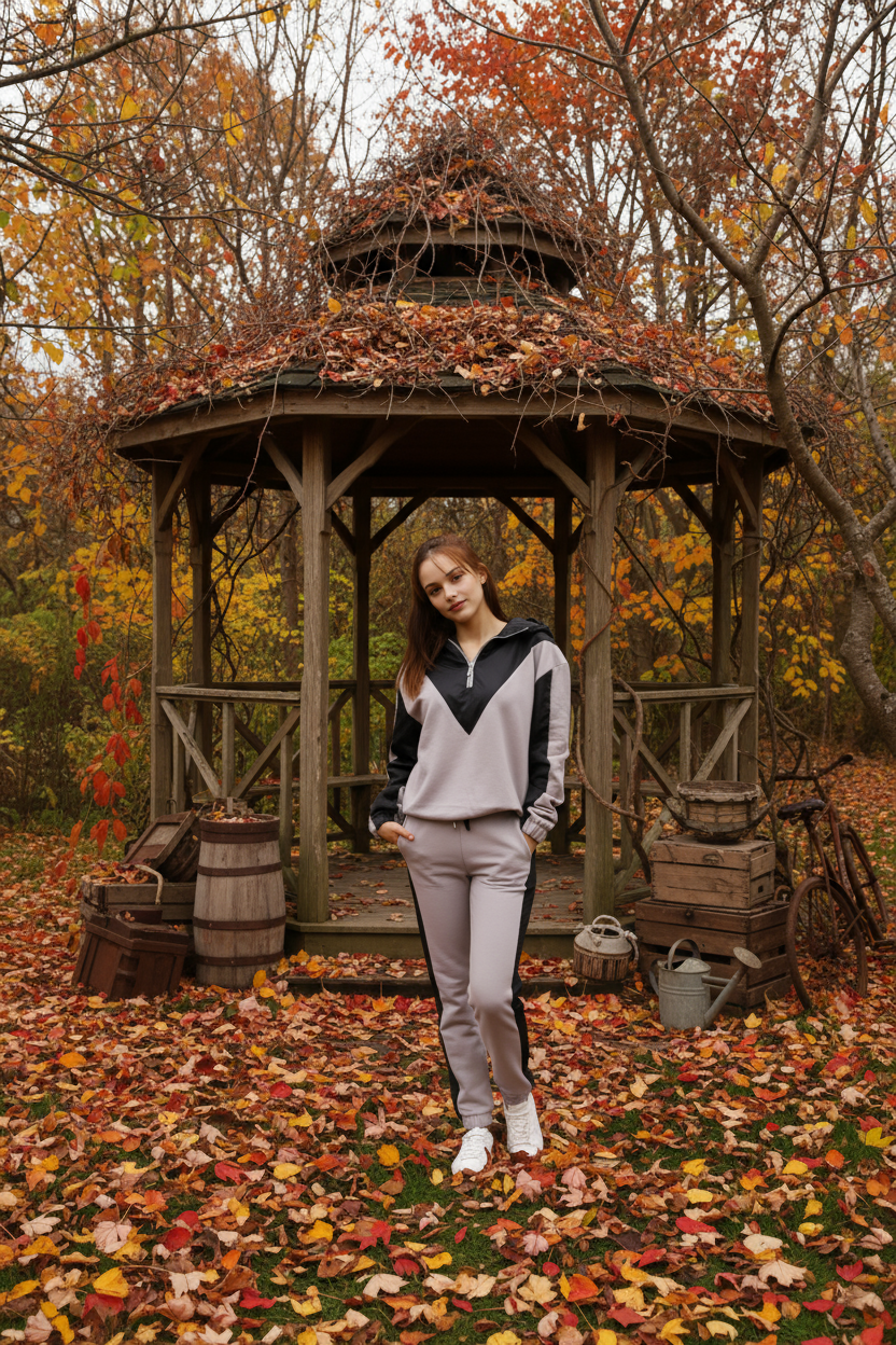 Kadın Şık Garnili Gri - Siyah Eşofman Takımı - Yüksek Kaliteli Kapüşonlu Jogger Seti - Görsel 11