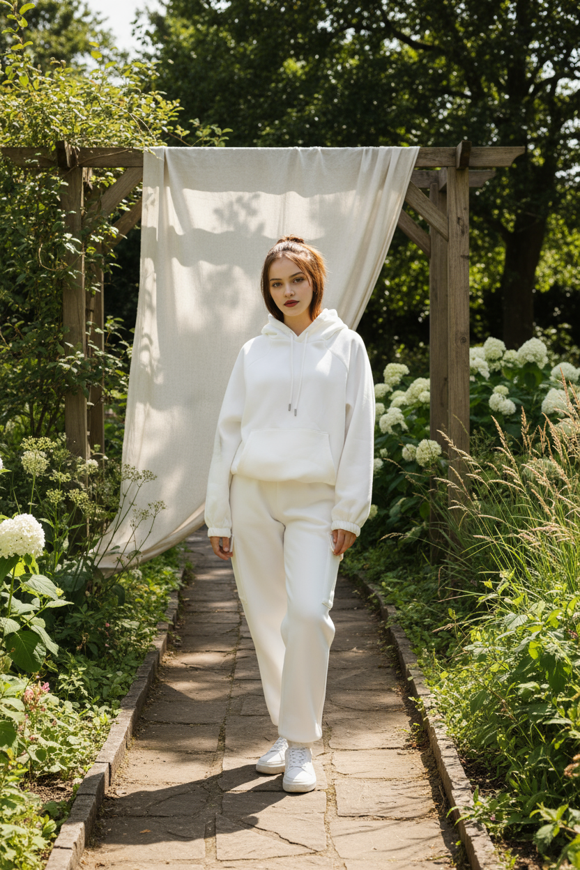 Kadın Oversize Kapüşonlu Eşofman Takımı PREMIUM Kalite | Beyaz Kışlık Jogger Seti