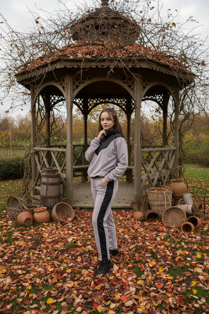 Kadın Şık Garnili Gri - Siyah Eşofman Takımı - Yüksek Kaliteli Kapüşonlu Jogger Seti - Görsel 7