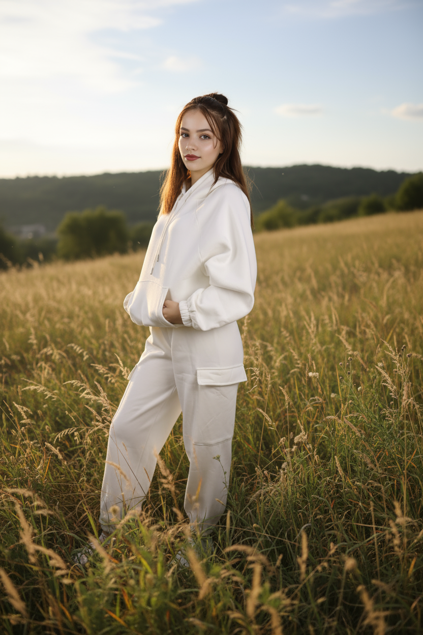 Kadın Oversize Kapüşonlu Eşofman Takımı PREMIUM Kalite | Beyaz Kışlık Jogger Seti - Görsel 9