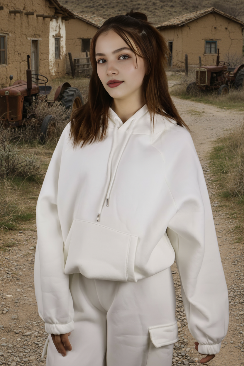 Kadın Oversize Kapüşonlu Eşofman Takımı PREMIUM Kalite | Beyaz Kışlık Jogger Seti - Görsel 8