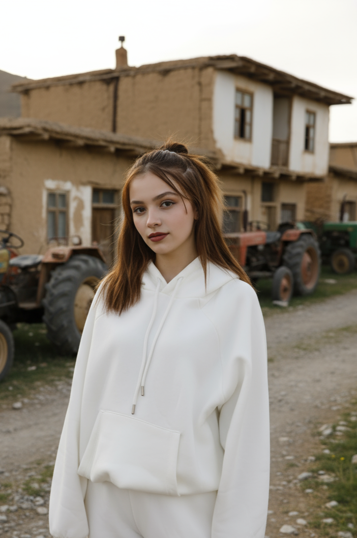 Kadın Oversize Kapüşonlu Eşofman Takımı PREMIUM Kalite | Beyaz Kışlık Jogger Seti - Görsel 4