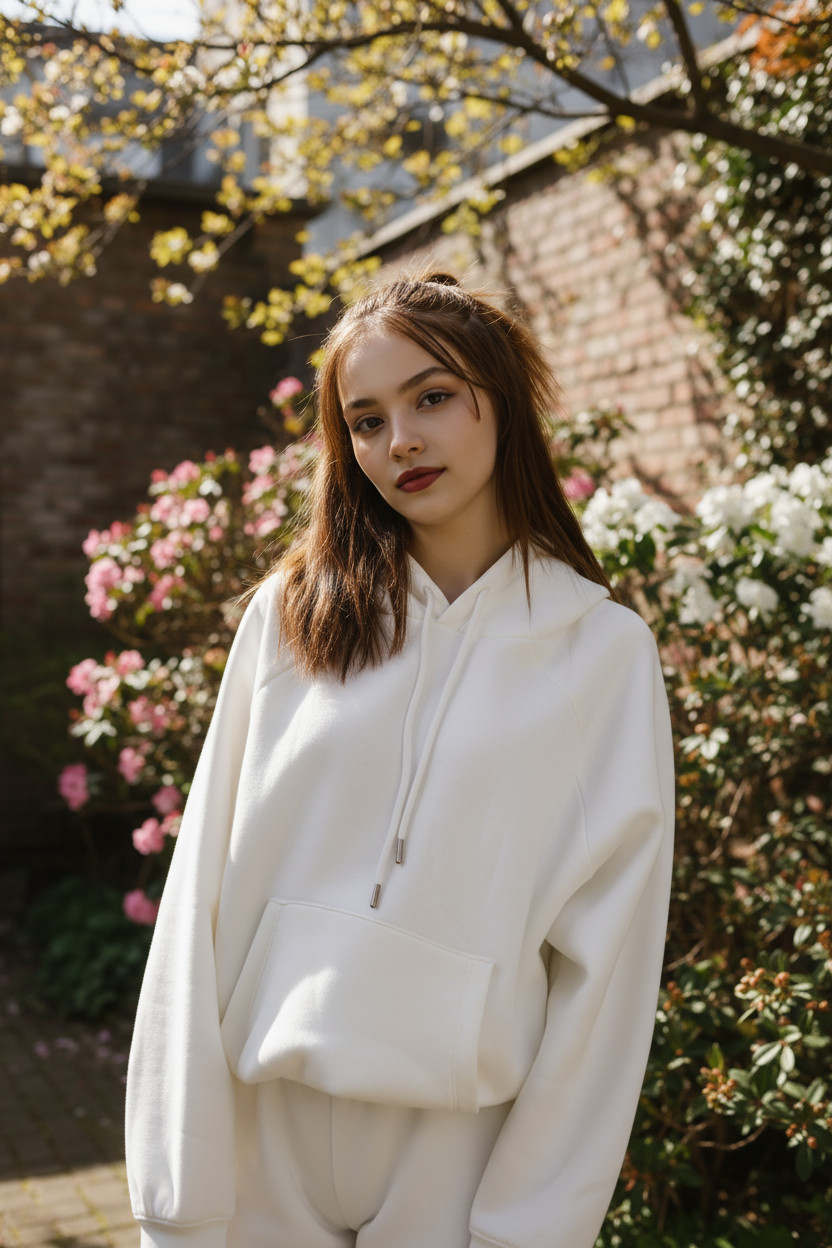 Kadın Oversize Kapüşonlu Eşofman Takımı PREMIUM Kalite | Beyaz Kışlık Jogger Seti - Görsel 2