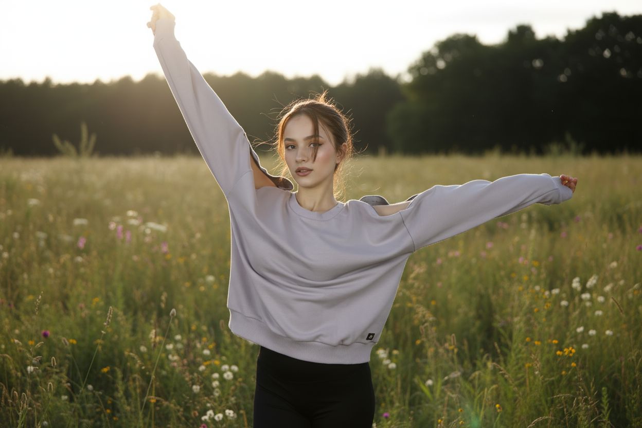 Kadın Omuz Fermuarlı Pamuklu Sweatshirt – Gri | Şık & Rahat - Görsel 5