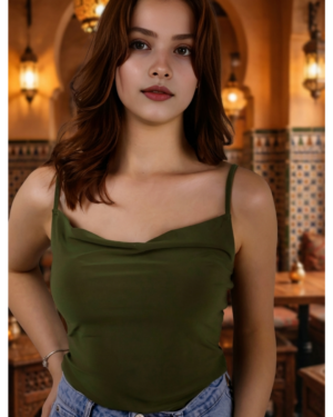 Flare Haki Silk-Touch Degaje Bluz - İthal Sandy