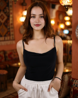 Flare Siyah Silk-Touch Degaje Bluz - İthal Sandy